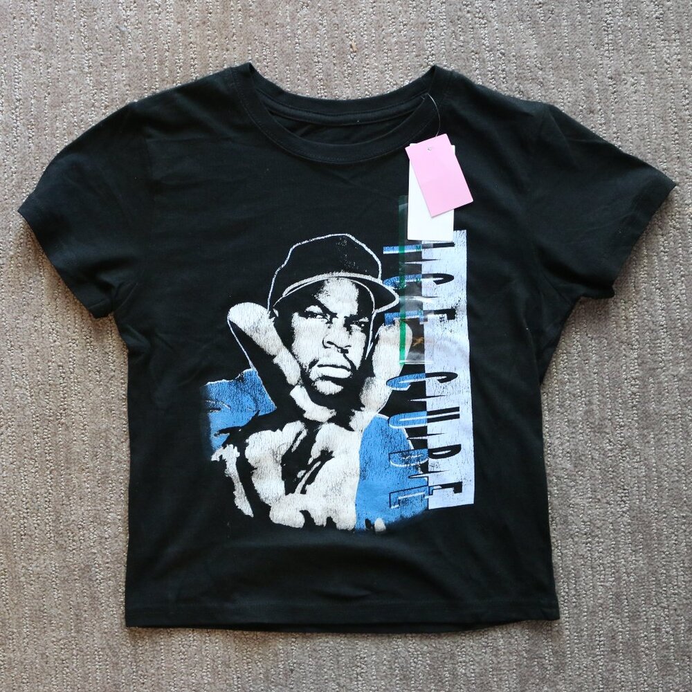 NWT Ice Cube Peace Sign Black Cotton T Shirt Juniors Teen Girls Large